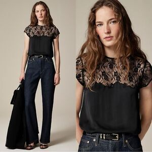 NWT J CREW Satin & lace top in black